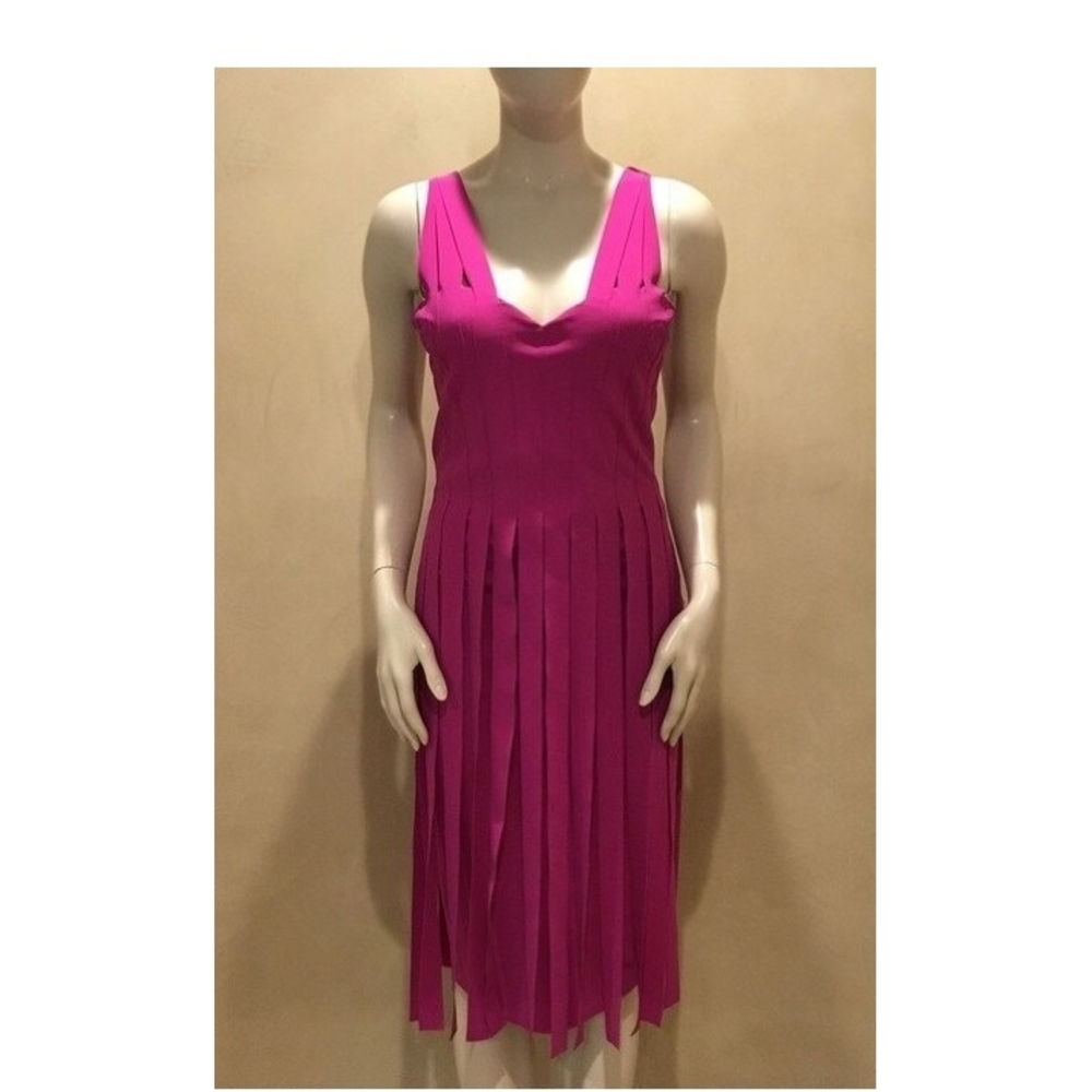 Chiara Boni Vibrant Pink Fringed And Strappy Midi Dress